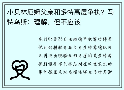 小贝林厄姆父亲和多特高层争执？马特乌斯：理解，但不应该